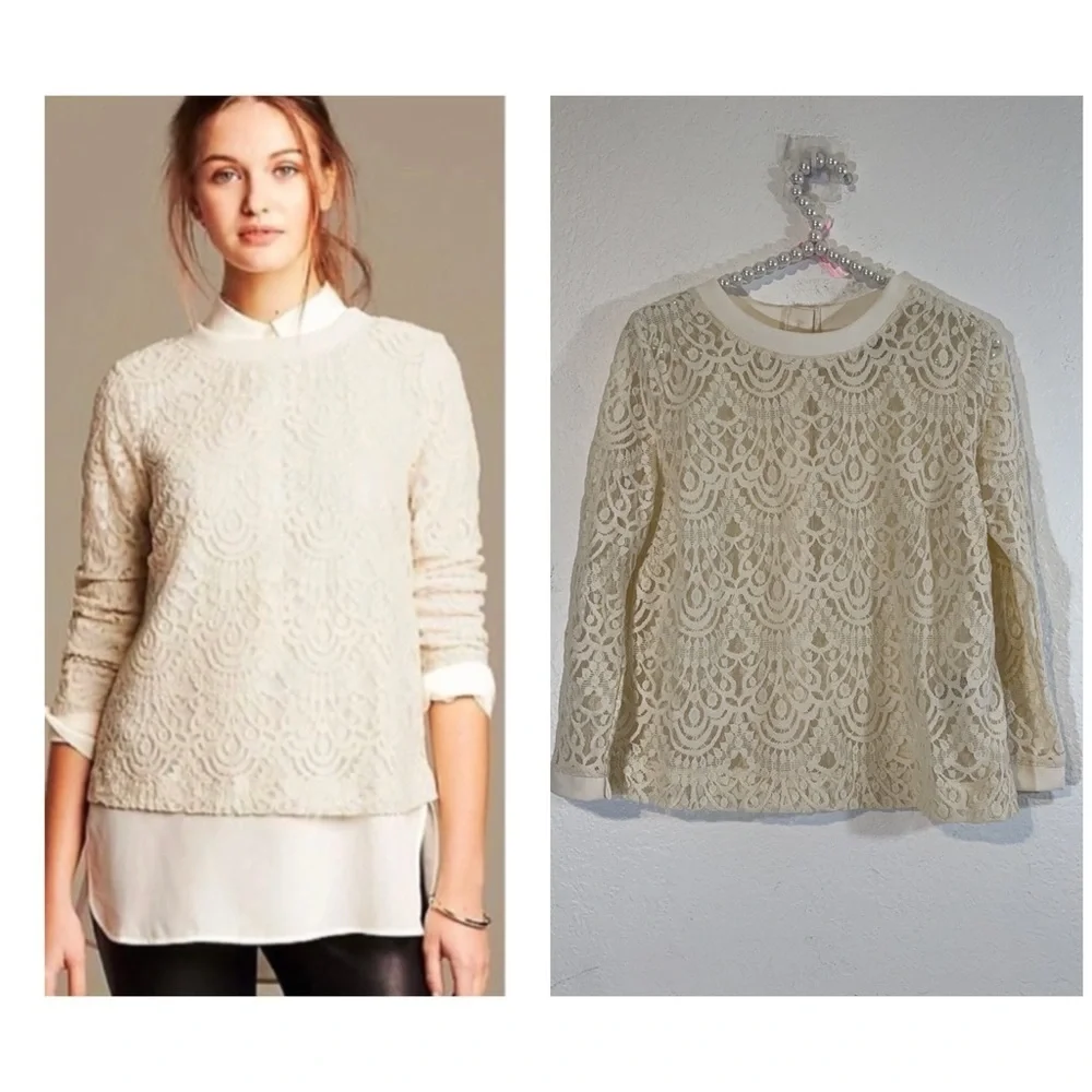 Banana Republic Cream Lace Blouse Petite Medium